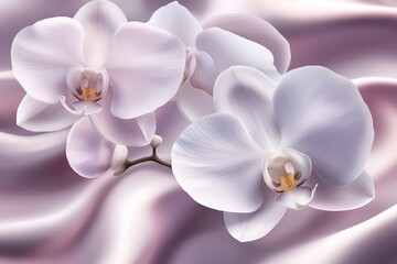 Delicate white orchids on flowing, soft fabric.