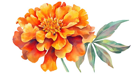 Bright marigold flower in vibrant watercolor style.