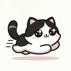 Stylized cartoon depiction of a black and white cat in a dynamic running pose.