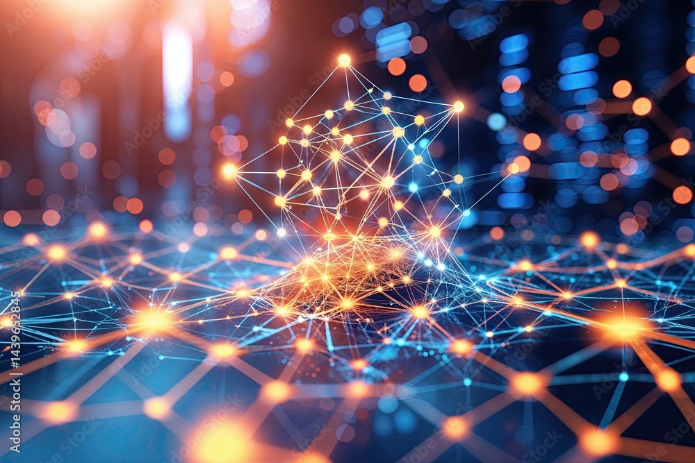 Poster three dimensional blockchain technology background with digital finance network concept