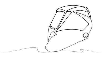 continuous drawing welding helmet one line. vector