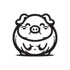A cute and chubby pig cartoon logo featuring a smiling, happy pig with a big round belly. Perfect for kids' brands, farm-themed projects, mascots, or fun product packaging.