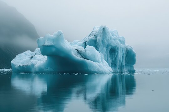 Blue icebergs float in Arctic sea