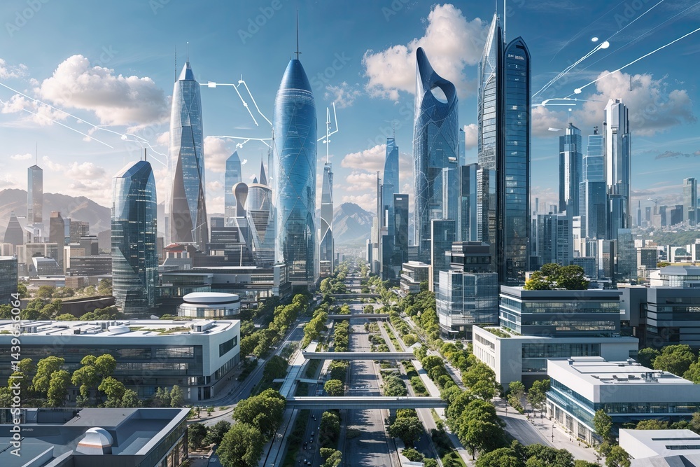 Aufkleber global progressive metropolis showcasing globalization and advanced communication technologies