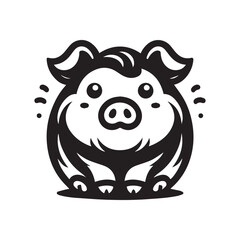 A cute and chubby pig cartoon logo featuring a smiling, happy pig with a big round belly. Perfect for kids' brands, farm-themed projects, mascots, or fun product packaging.