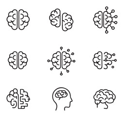 Set of Brain and Mind Icons for Psychology, Neuroscience, and Education