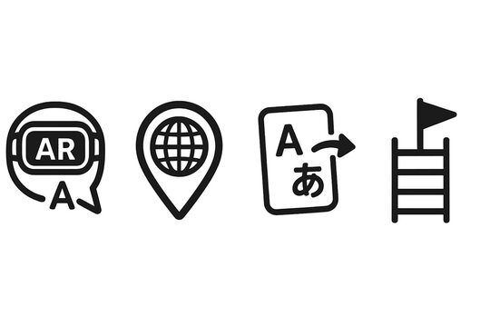 Ed-tech icons merging immersion, location, study, and achievement