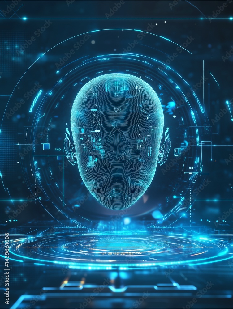 Aufkleber digital mind: captivating digital rendering of a human-like face, surrounded by intricate circuits a