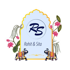 Indian Wedding Card or Invitation Card Template for Hindu Customs Wedding with Bride and Groom Character Illustrations