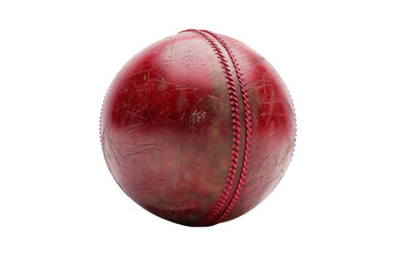 Red Leather and Stitches: The Iconic Cricket Ball Isolated On White Background.