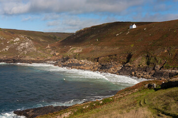 Porth Ledden and Kenidjack Valley on the Tin Coast, West Penwith, Cornwall, UK: abandoned and ruined tin mine (Wheal Castle)