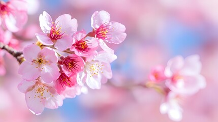 Fototapeta premium Blooming Cherry Blossom Branch with Pink Petals in Spring