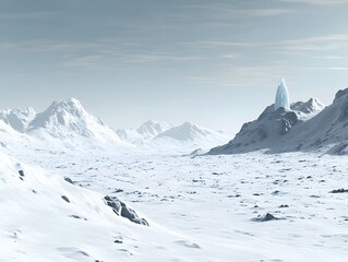 Majestic Winter Landscape A Crystal Spire Rises Above a Vast Snow Covered Mountain Range