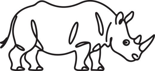minimalistic continuous line art of a strong rhinoceros animal black linear sketch style powerful wildlife vector illustration isolated on a bright clean white background