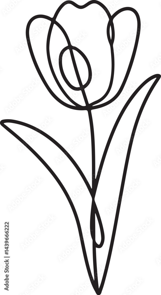 Aufkleber minimalistic continuous line art of a tulip flower with delicate petals black linear botanical sketc