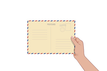Obraz premium The hand holds a postal envelope, space for copying. Vector image