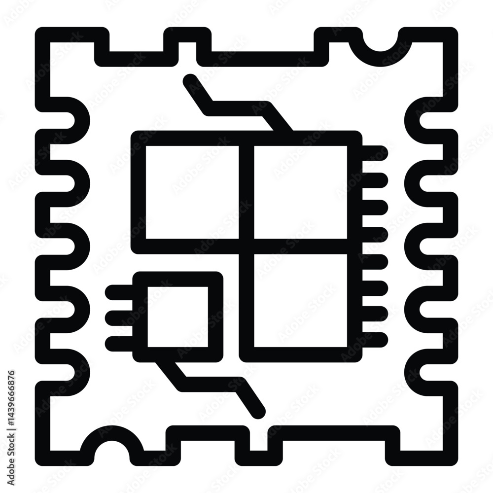 Poster powerful processor with low energy core line icon, neural dataset concept. vector graphics. energy e