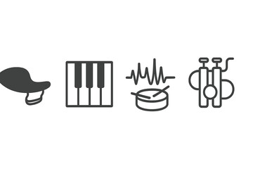 Icons representing instrument study encompass strings, keys, rhythm, and brass