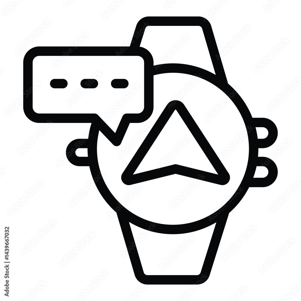 Poster smartwatch with pointer and message line icon, navigation concept. vector graphics. wearable electro