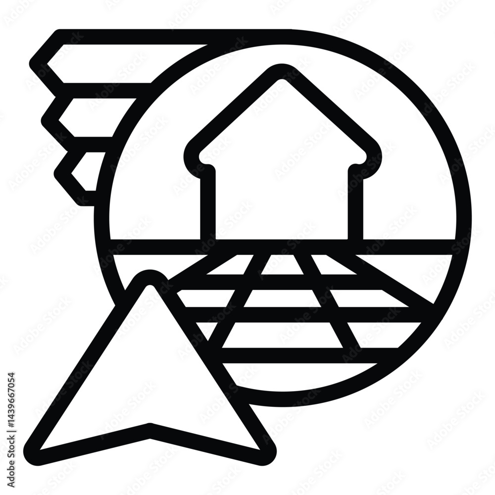 Poster house and bookmarks with navigation cursor line icon, neural dataset concept. vector graphics. data 