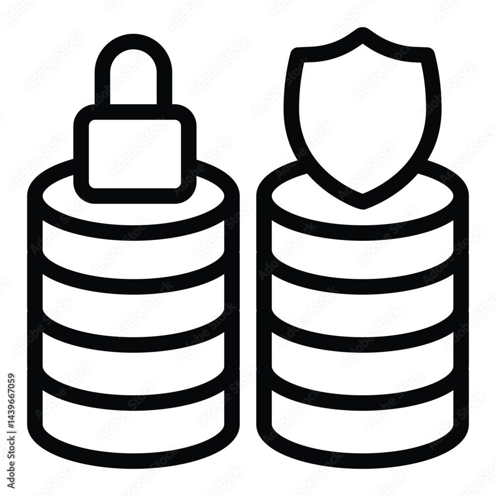  protected and locked database arrays line icon, dataset concept. vector graphics. secure data storag