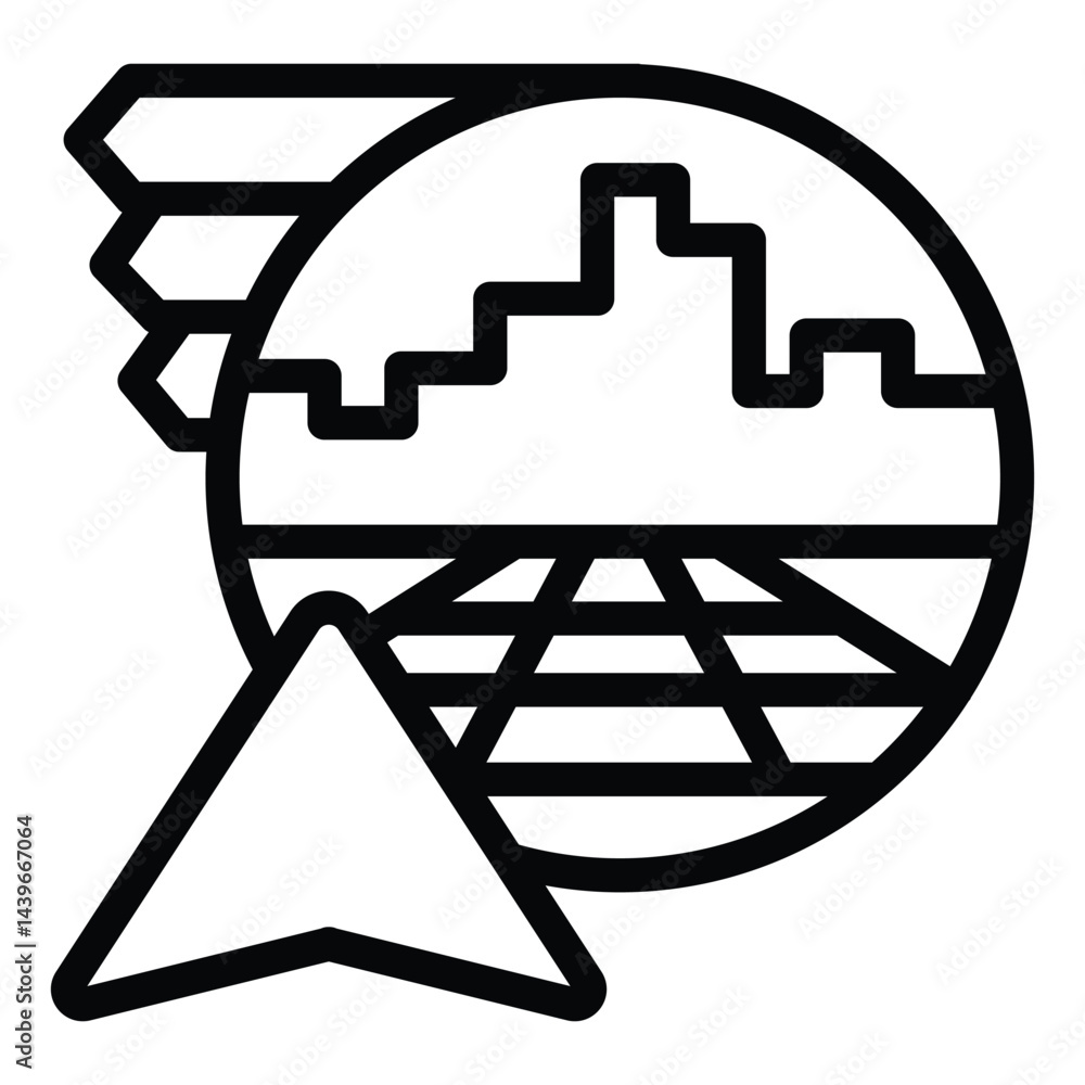 Poster city and bookmarks with navigation cursor line icon, neural dataset concept. vector graphics. data v