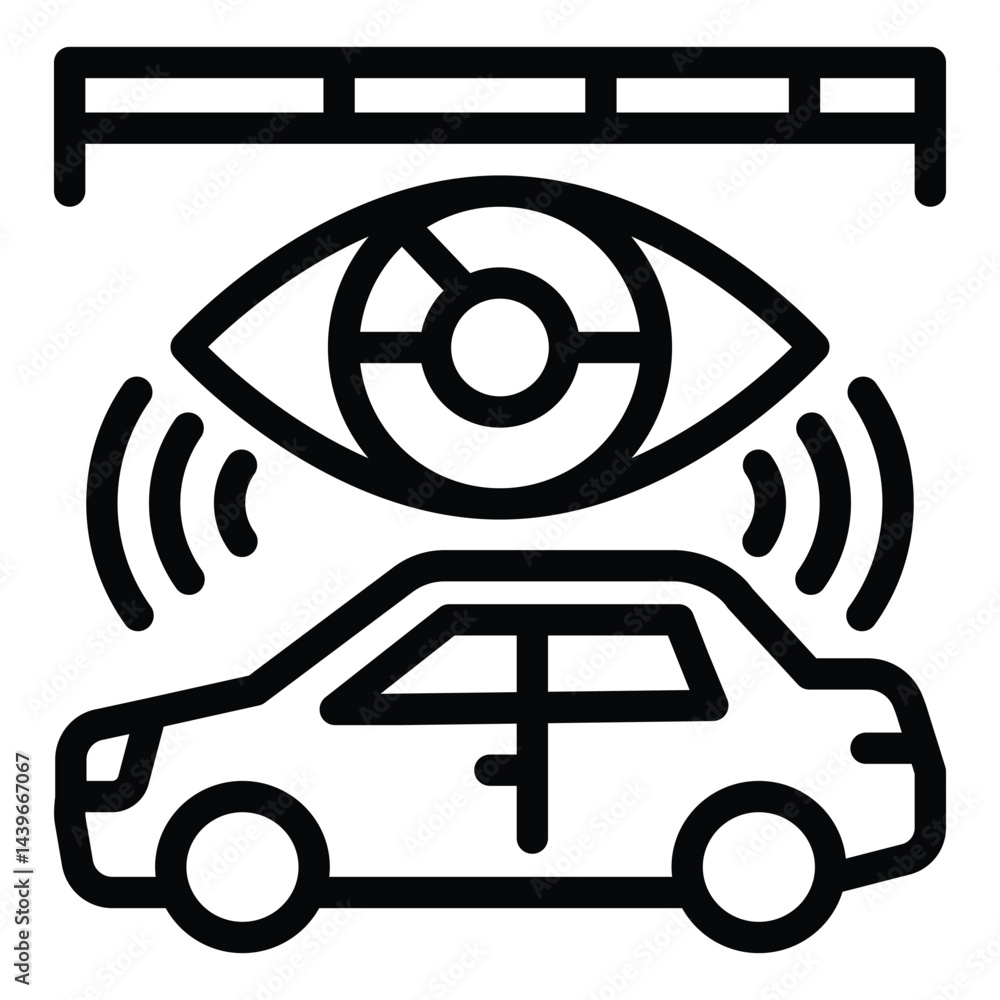 Poster car map vision data line icon, neural dataset concept. vector graphics. data ruler and eye with auto
