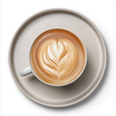 Aromatic coffee art beverage on plate isolated on white background