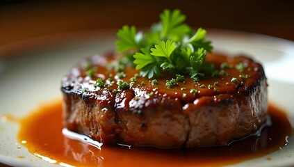 Delicious Steak with Sauce and Garnish