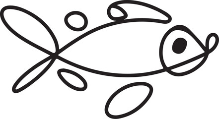 A minimalist abstract sketch of a fish in continuous line art style, black fish drawn on a white background in black linear design