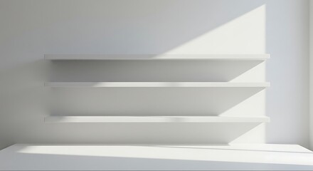 Minimalist White Room with Empty Shelves and Sunlight