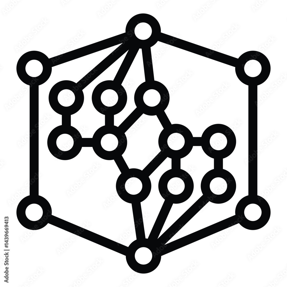 Poster net grid line icon, neural network concept. vector graphics. data deep learning sign on white backgr