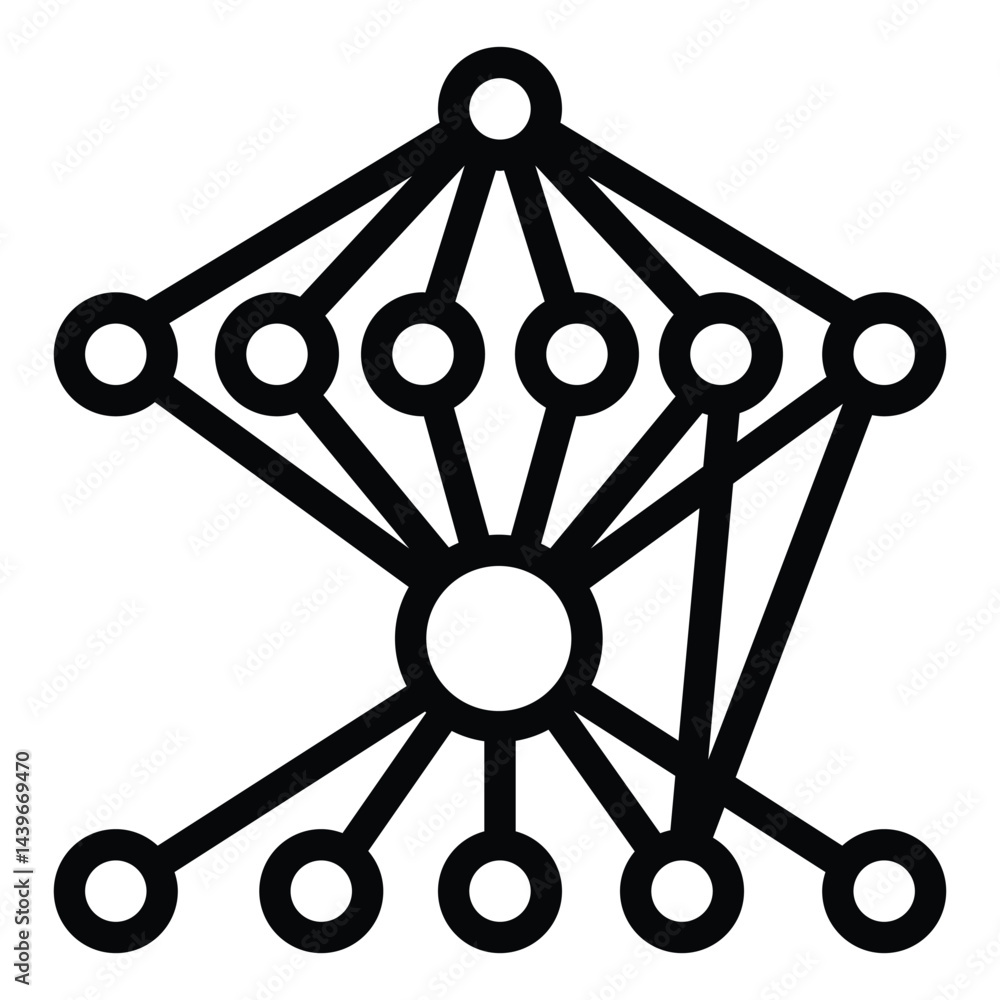 Poster graph with grid connections line icon, neural network concept. vector graphics. data algorithm, chec