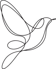 A minimalist abstract continuous line art drawing of a bird in black linear design isolated on a white background in vector format