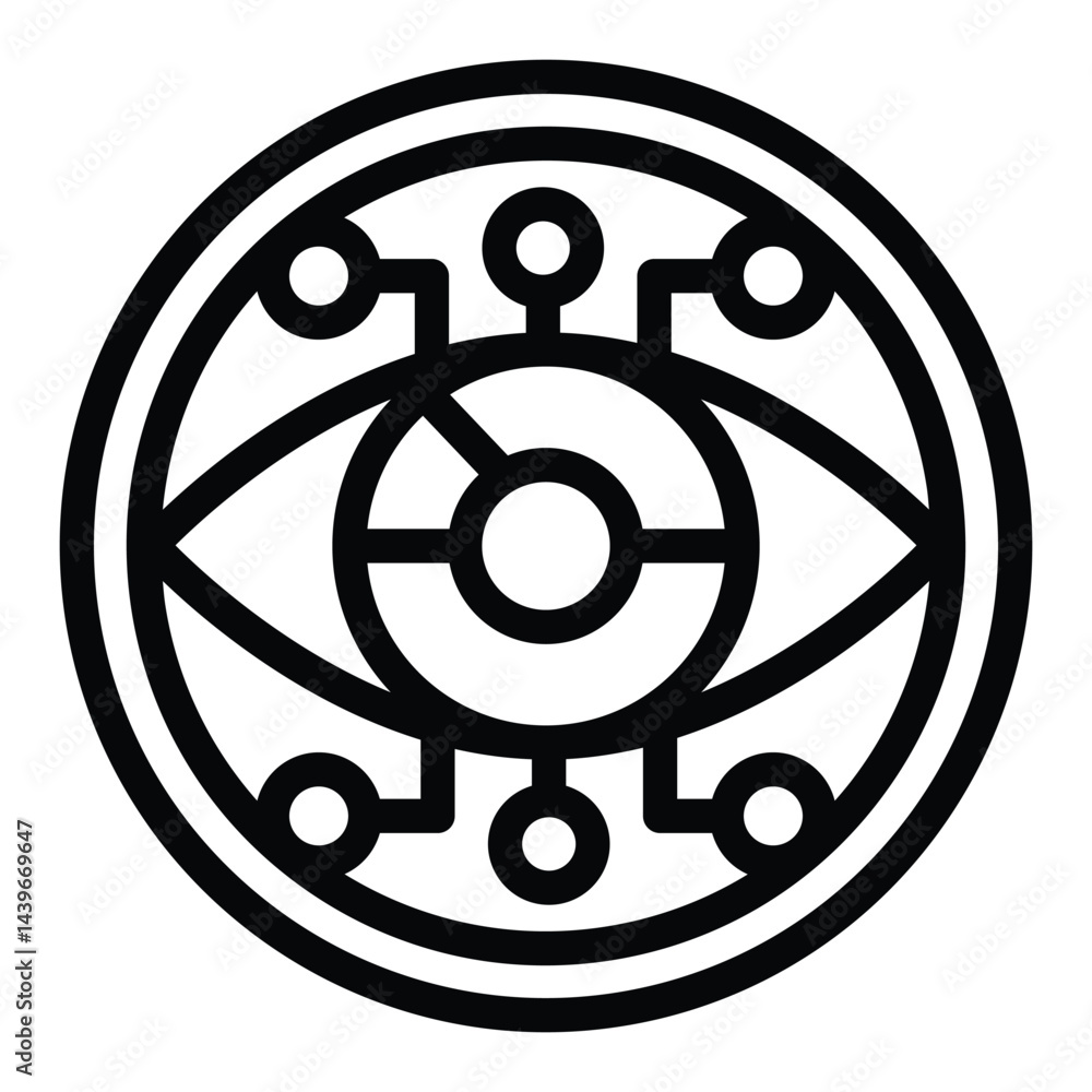 Poster eye circle with connections line icon, neural network concept. vector graphics. visual recognition c