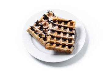 Belgian Waffles with chocolate isolated on white background