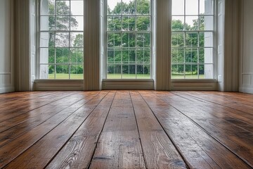 Spacious room with wooden floor & big windows