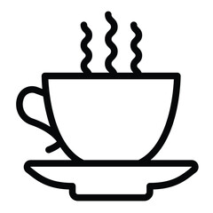 Cup of hot coffee line icon, tropical voyage concept. Vector graphics. Coffee drink cup with ceramic saucer sign on white background, style for mobile or design.