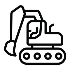 Crawler excavator with bucket line icon, making road concept. Vector graphics. Excavator vehicle, heavy transport sign on white background, style for mobile or design.