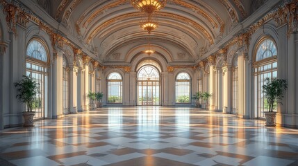 Grand palace interior, elegant and spacious hall.