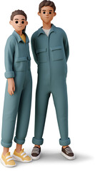 boy and girl in the worker jumpsuits