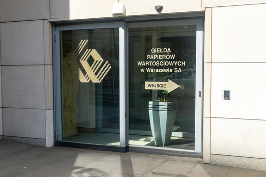 Warsaw, Poland - April 12, 2025: Detail of Warsaw Stock Exchange.