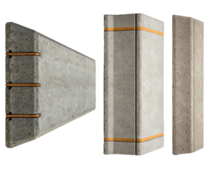 Three concrete blocks in different shapes for construction on a transparent background