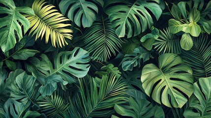 Fototapeta premium A vibrant tapestry of tropical leaves in various shades.