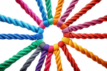 Vibrant colorful ropes form a strong, united circle, symbolizing teamwork
