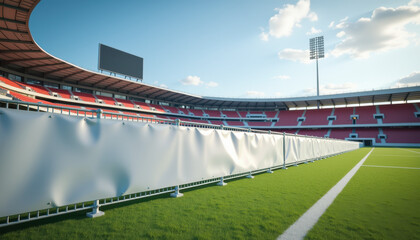 Horizontal banner mockup. Horizontal blank banner mockup at outdoor stadium sports ground advertising space