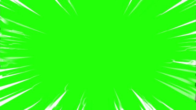 Comic rays on green screen. Anime manga style action effect for impact, speed, or focus. Chroma key ready for compositing
