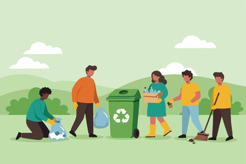 Fototapeta premium Park Cleanup Volunteers - Environmental Action Illustration
