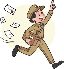 Cheerful Postman Delivering Mail Vector Illustration 