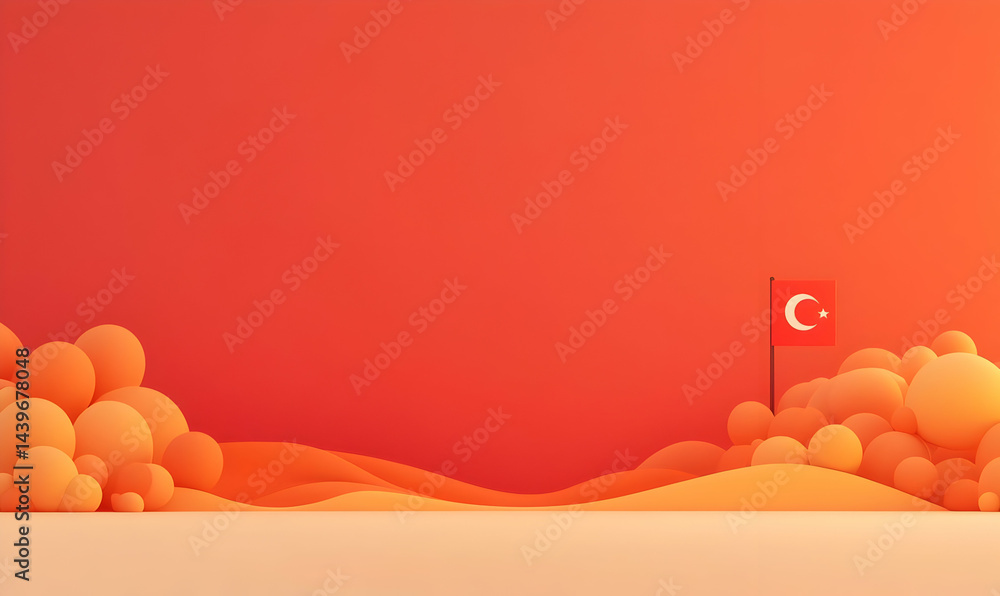 Poster minimalist 3d render of a red and white flag on a blurred background